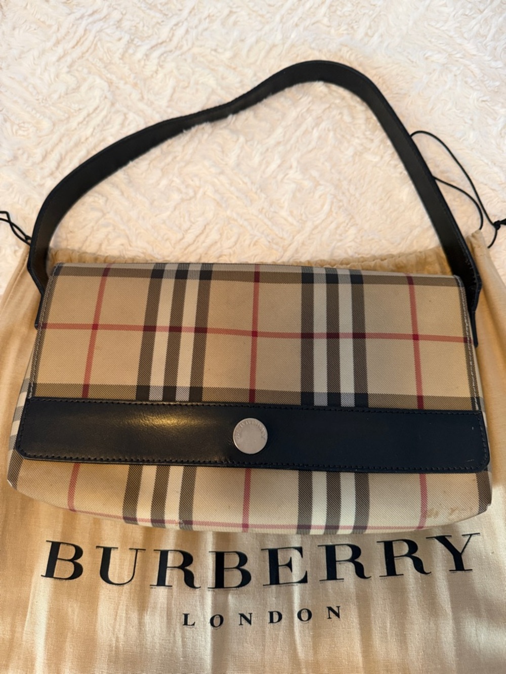 Burberry Beige Check Canvas Shoulder Bag with Black Trim - Picture 4 of 16
